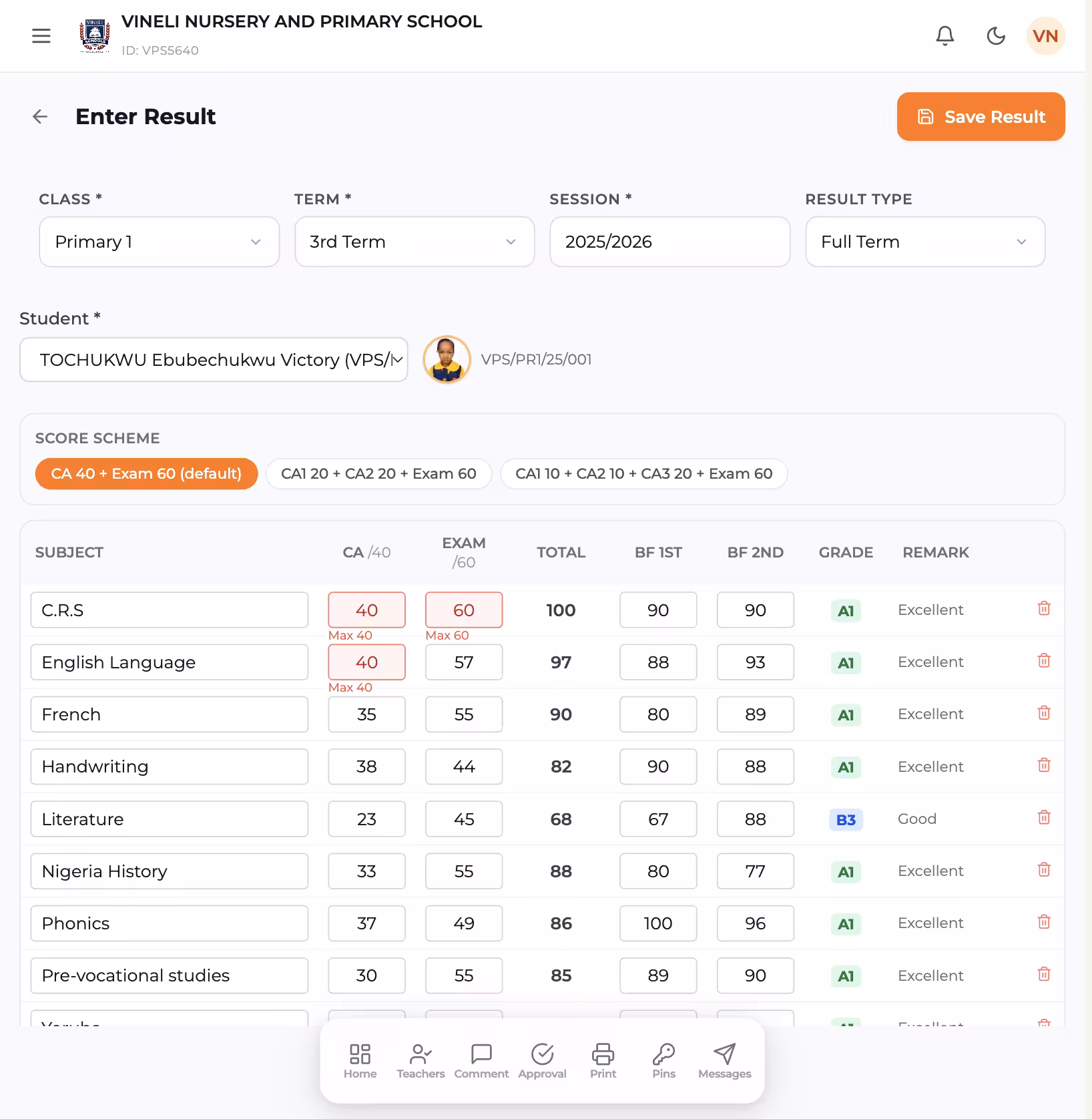 STEAMhives Excella RMS Dashboard — school result management system